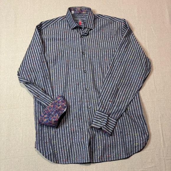 Luchiano Visconti Black Shirt Mens Small Long Sleeve Button Up Floral Striped - Picture 1 of 5